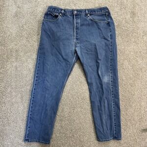 Levi Strauss 501 Button Fly Jeans Mens 38x30 Blue Medium Wash Denim